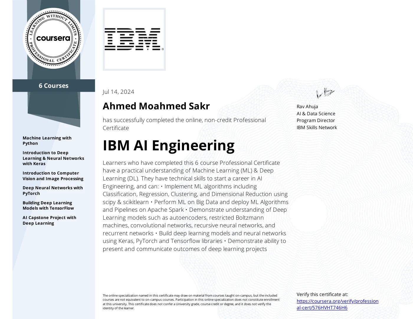 IBM AI Engineering Professional Certificate